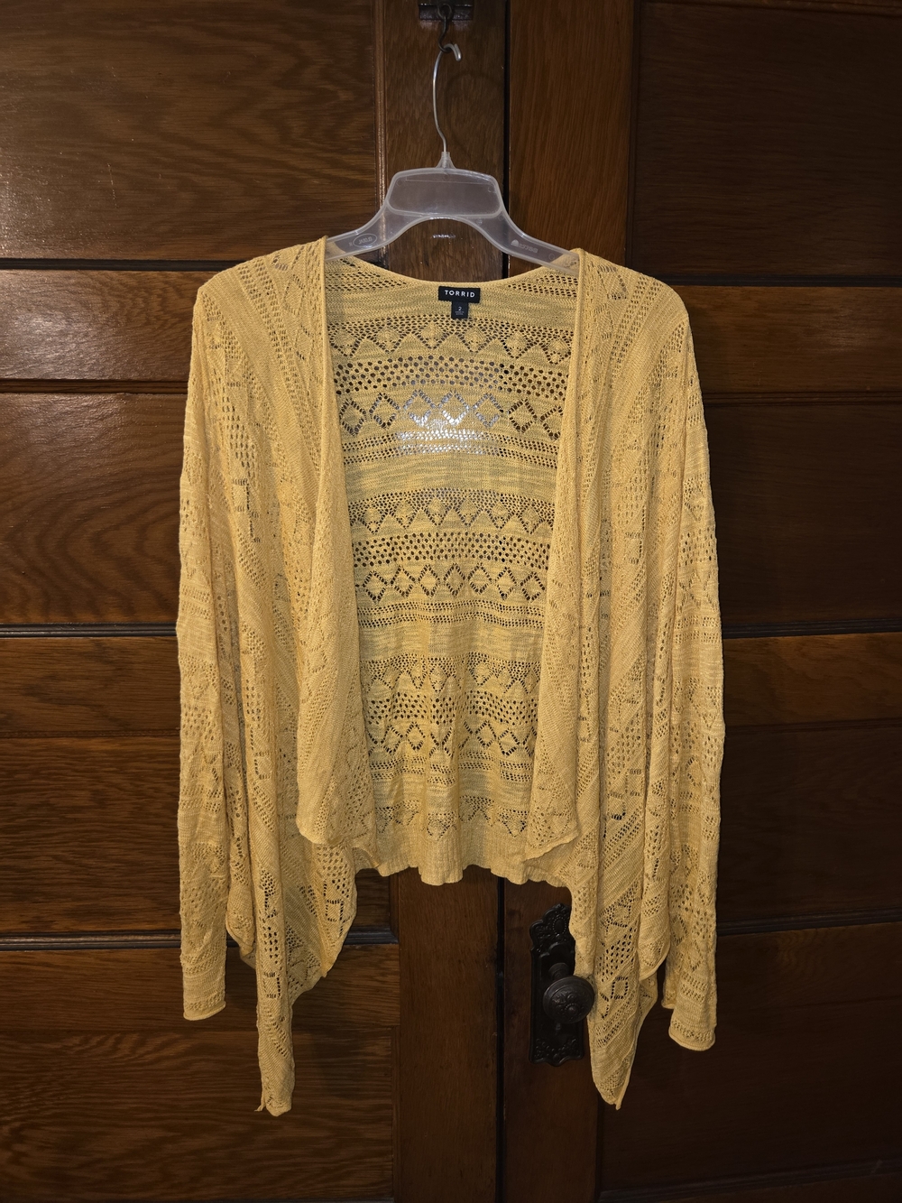 2x Torrid Yellow Open Knit Draped Cardigan
